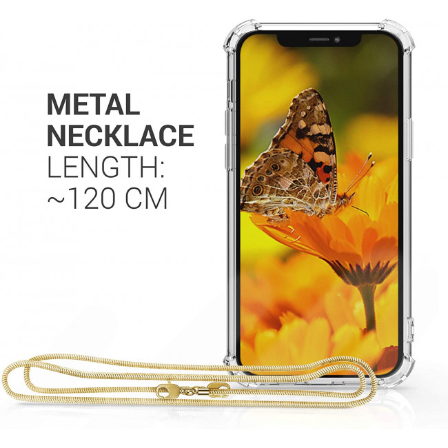 KW iPhone 12 Pro Max Θήκη Σιλικόνης TPU με Μεταλλικό Λουράκι - Διάφανη / Gold - 53889.21