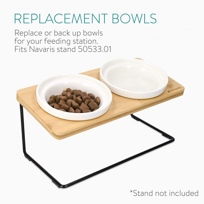 Navaris Cat Bowls - Σετ με 2 Κεραμικά Μπολ Φαγητού και Νερού - 600ml - White - 51398.04