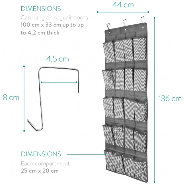 Navaris Κρεμάστρα Organizer Για Παπούτσια, Σύστημα Οργάνωσης Με 20 Θήκες - Grey - 49084.19