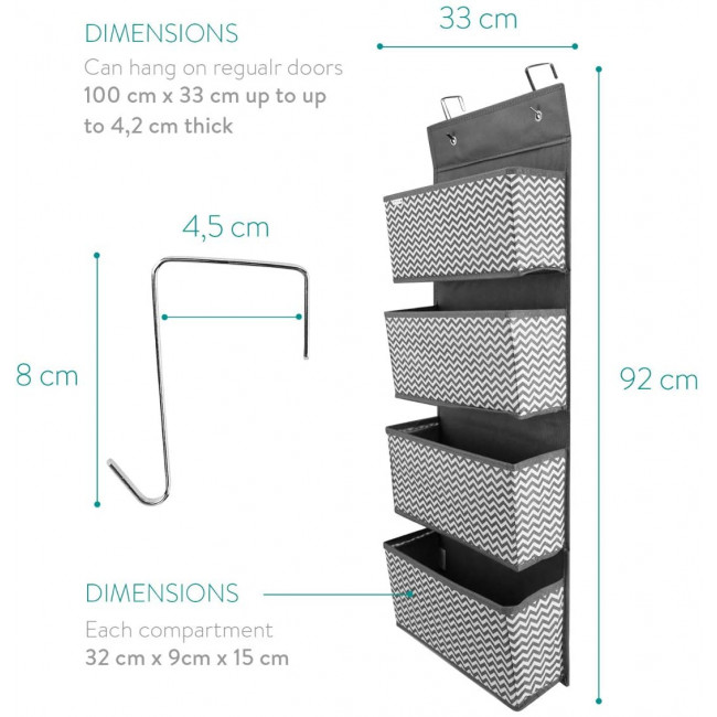 Navaris Organizer Για Πόρτα - Κρεμαστά Καλάθια Αποθήκευσης Υφασμάτινα  Για Οργάνωση - Για Παιχνίδια, Παπούτσια, Κλειδιά, Πετσέτες - Grey - 49081.22