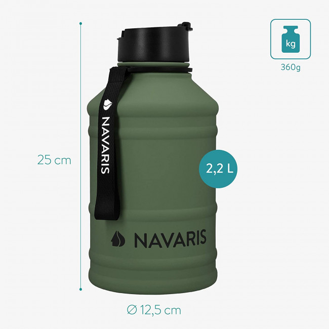 Navaris Μπουκάλι Νερού από Ανοξείδωτο Ατσάλι - BPA Free - 2.2 L - Dark Green - 51084.80