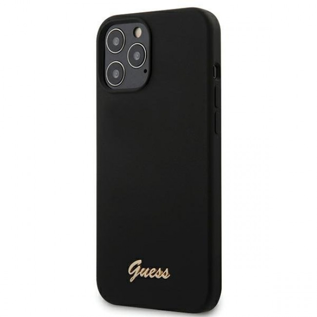 Guess iPhone 12 Pro Max Silicone Script Θήκη Σιλικόνης - Black - GUHCP12LLSLMGBK