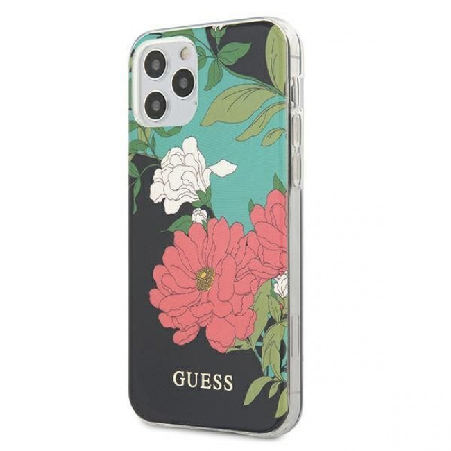 Guess iPhone 12 / iPhone 12 Pro - No.1 Flower Collection Σκληρή Θήκη με Πλαίσιο Σιλικόνης - Black - GUHCP12MIMLFL01