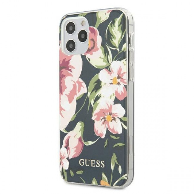 Guess iPhone 12 / iPhone 12 Pro - No.3 Flower Collection Σκληρή Θήκη με Πλαίσιο Σιλικόνης - Navy - GUHCP12MIMLFL03