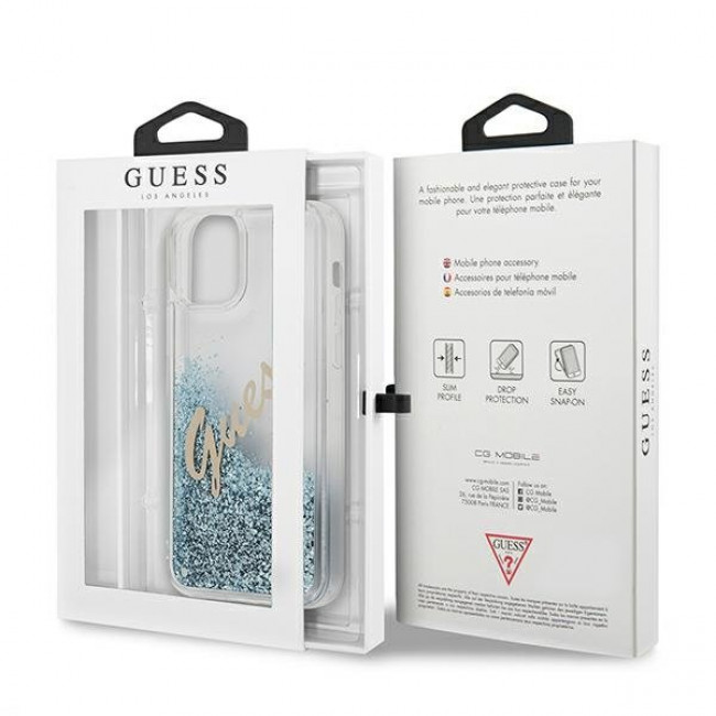 Guess iPhone 12 / iPhone 12 Pro - Glitter Vintage Script Σκληρή Θήκη με Πλαίσιο Σιλικόνης - Blue - GUHCP12MGLVSBL