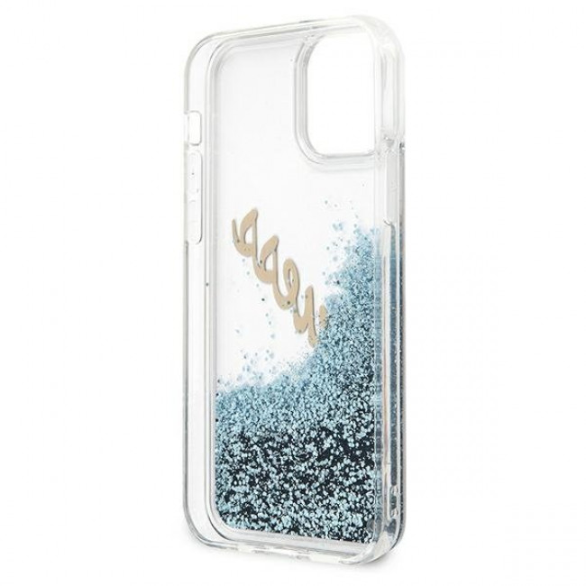 Guess iPhone 12 / iPhone 12 Pro - Glitter Vintage Script Σκληρή Θήκη με Πλαίσιο Σιλικόνης - Blue - GUHCP12MGLVSBL