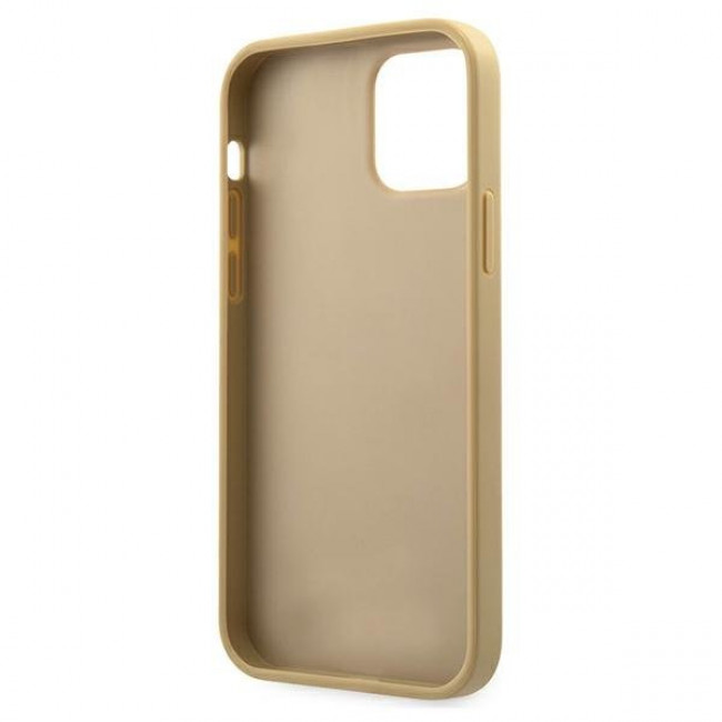 Guess iPhone 12 Pro Max - Iridescent Love Script Θήκη με Επένδυση Συνθετικού Δέρματος - Gold - GUHCP12LPUILGLG