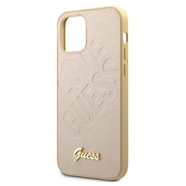 Guess iPhone 12 Pro Max - Iridescent Love Script Θήκη με Επένδυση Συνθετικού Δέρματος - Gold - GUHCP12LPUILGLG