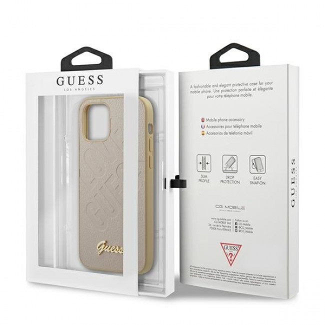 Guess iPhone 12 Pro Max - Iridescent Love Script Θήκη με Επένδυση Συνθετικού Δέρματος - Gold - GUHCP12LPUILGLG