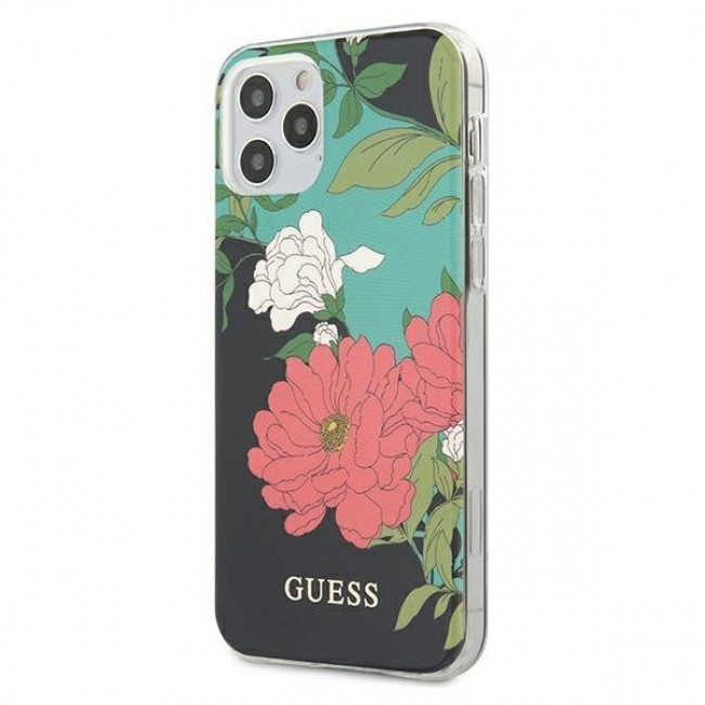 Guess iPhone 12 Pro Max - No.1 Flower Collection Σκληρή Θήκη με Πλαίσιο Σιλικόνης - Black - GUHCP12LIMLFL01