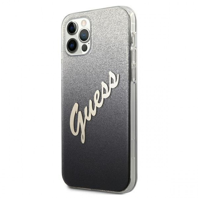 Guess iPhone 12 Pro Max - Glitter Gradient Script Σκληρή Θήκη με Πλαίσιο Σιλικόνης - Black - GUHCP12LPCUGLSBK