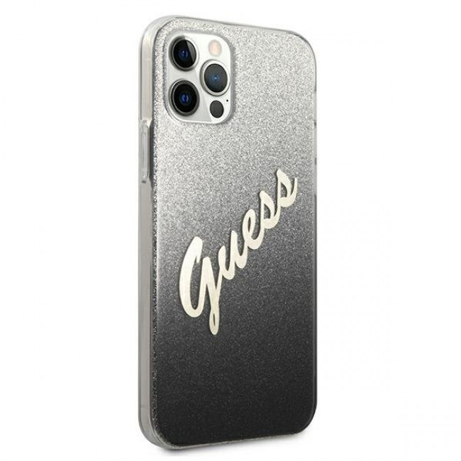 Guess iPhone 12 Pro Max - Glitter Gradient Script Σκληρή Θήκη με Πλαίσιο Σιλικόνης - Black - GUHCP12LPCUGLSBK