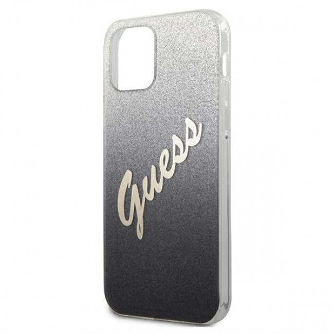 Guess iPhone 12 Pro Max - Glitter Gradient Script Σκληρή Θήκη με Πλαίσιο Σιλικόνης - Black - GUHCP12LPCUGLSBK