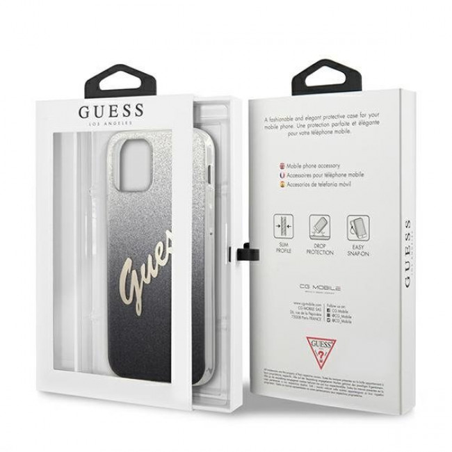 Guess iPhone 12 Pro Max - Glitter Gradient Script Σκληρή Θήκη με Πλαίσιο Σιλικόνης - Black - GUHCP12LPCUGLSBK