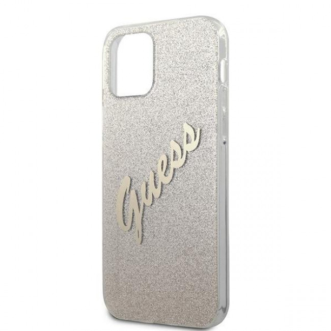 Guess iPhone 12 Pro Max - Glitter Gradient Script Σκληρή Θήκη με Πλαίσιο Σιλικόνης - Gold - GUHCP12LPCUGLSGO