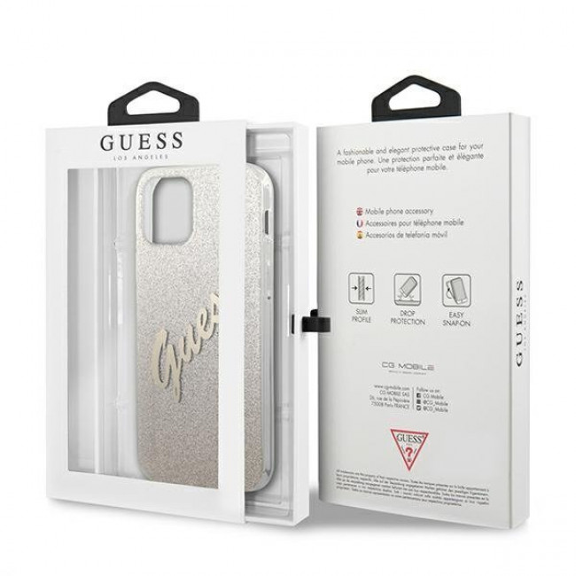 Guess iPhone 12 Pro Max - Glitter Gradient Script Σκληρή Θήκη με Πλαίσιο Σιλικόνης - Gold - GUHCP12LPCUGLSGO