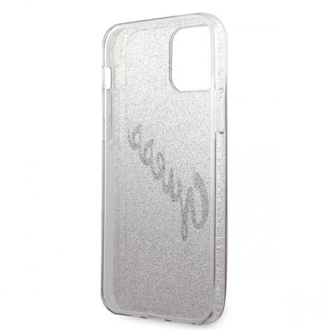 Guess iPhone 12 / iPhone 12 Pro - Glitter Gradient Script Σκληρή Θήκη με Πλαίσιο Σιλικόνης - Pink - GUHCP12MPCUGLSPI