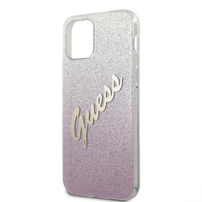 Guess iPhone 12 / iPhone 12 Pro - Glitter Gradient Script Σκληρή Θήκη με Πλαίσιο Σιλικόνης - Pink - GUHCP12MPCUGLSPI