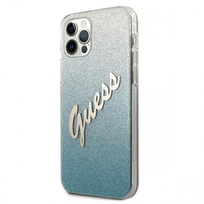 Guess iPhone 12 Pro Max - Glitter Gradient Script Σκληρή Θήκη με Πλαίσιο Σιλικόνης - Blue - GUHCP12LPCUGLSBL