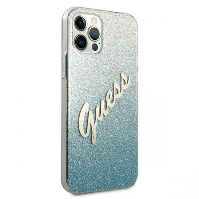 Guess iPhone 12 Pro Max - Glitter Gradient Script Σκληρή Θήκη με Πλαίσιο Σιλικόνης - Blue - GUHCP12LPCUGLSBL