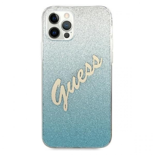 Guess iPhone 12 Pro Max - Glitter Gradient Script Σκληρή Θήκη με Πλαίσιο Σιλικόνης - Blue - GUHCP12LPCUGLSBL