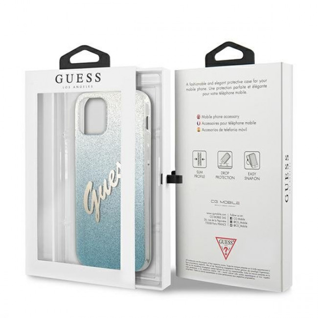 Guess iPhone 12 Pro Max - Glitter Gradient Script Σκληρή Θήκη με Πλαίσιο Σιλικόνης - Blue - GUHCP12LPCUGLSBL