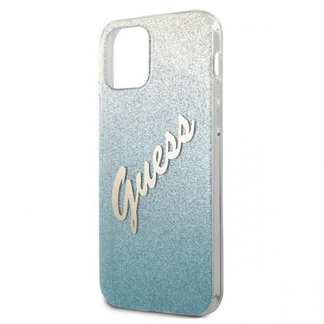 Guess iPhone 12 Pro Max - Glitter Gradient Script Σκληρή Θήκη με Πλαίσιο Σιλικόνης - Blue - GUHCP12LPCUGLSBL