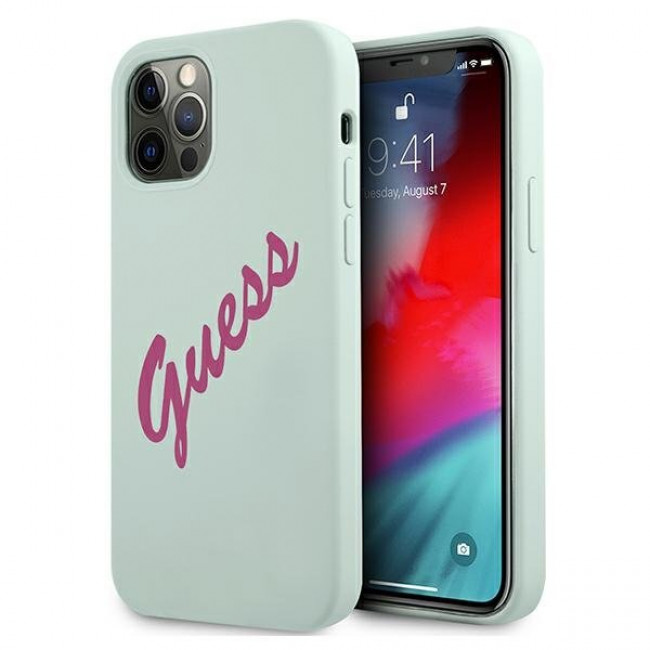 Guess iPhone 12 / iPhone 12 Pro Silicone Vintage Script Θήκη Σιλικόνης - Blue / Fuschia - GUHCP12MLSVSBF