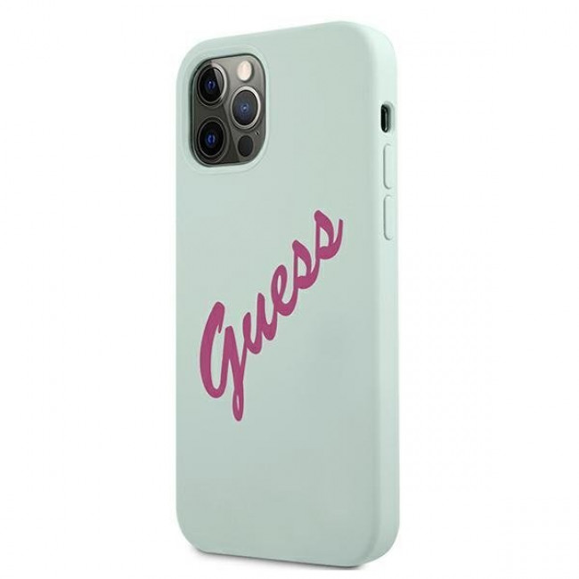 Guess iPhone 12 / iPhone 12 Pro Silicone Vintage Script Θήκη Σιλικόνης - Blue / Fuschia - GUHCP12MLSVSBF