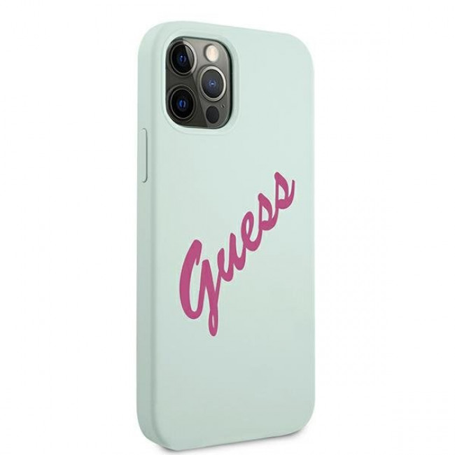 Guess iPhone 12 / iPhone 12 Pro Silicone Vintage Script Θήκη Σιλικόνης - Blue / Fuschia - GUHCP12MLSVSBF