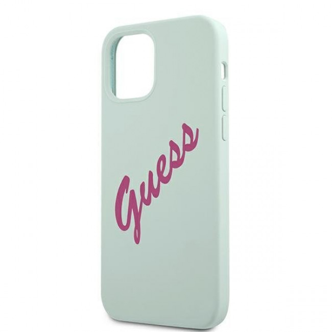 Guess iPhone 12 / iPhone 12 Pro Silicone Vintage Script Θήκη Σιλικόνης - Blue / Fuschia - GUHCP12MLSVSBF