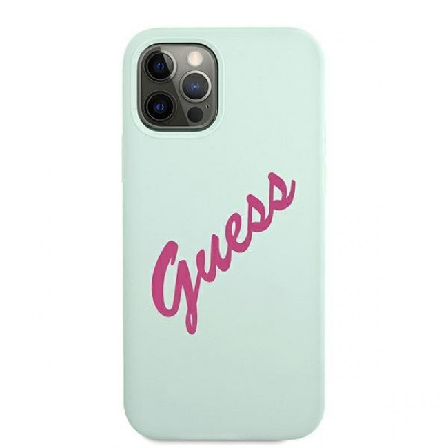 Guess iPhone 12 / iPhone 12 Pro Silicone Vintage Script Θήκη Σιλικόνης - Blue / Fuschia - GUHCP12MLSVSBF