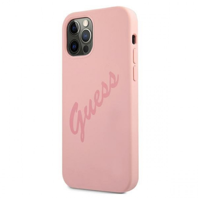 Guess iPhone 12 Pro Max Silicone Vintage Script Θήκη Σιλικόνης - Pink - GUHCP12LLSVSPI