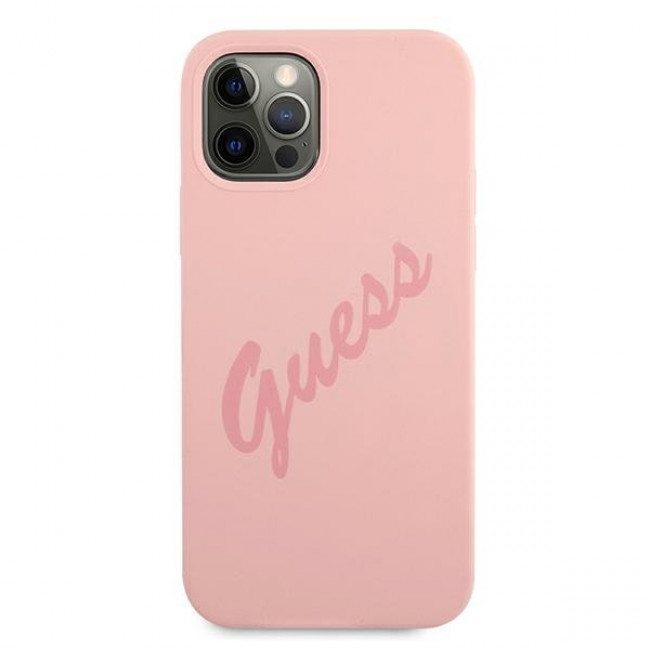 Guess iPhone 12 Pro Max Silicone Vintage Script Θήκη Σιλικόνης - Pink - GUHCP12LLSVSPI