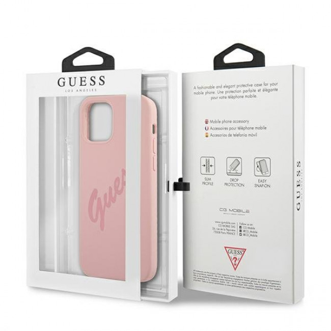 Guess iPhone 12 Pro Max Silicone Vintage Script Θήκη Σιλικόνης - Pink - GUHCP12LLSVSPI