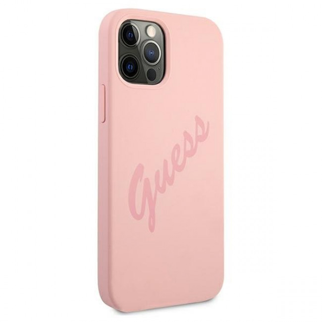 Guess iPhone 12 Pro Max Silicone Vintage Script Θήκη Σιλικόνης - Pink - GUHCP12LLSVSPI