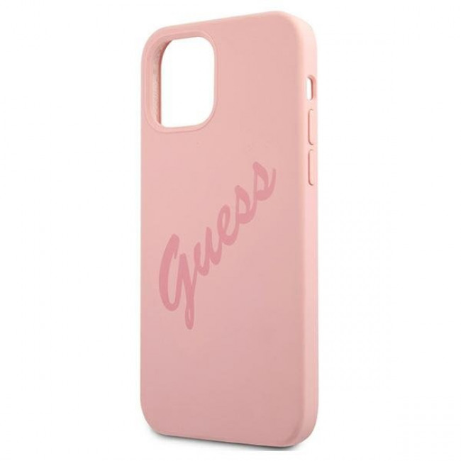 Guess iPhone 12 Pro Max Silicone Vintage Script Θήκη Σιλικόνης - Pink - GUHCP12LLSVSPI