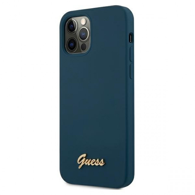 Guess iPhone 12 Pro Max Silicone Metal Logo Script Θήκη Σιλικόνης - Blue - GUHCP12LLSLMGBL