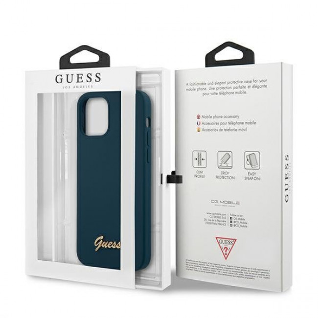 Guess iPhone 12 Pro Max Silicone Metal Logo Script Θήκη Σιλικόνης - Blue - GUHCP12LLSLMGBL