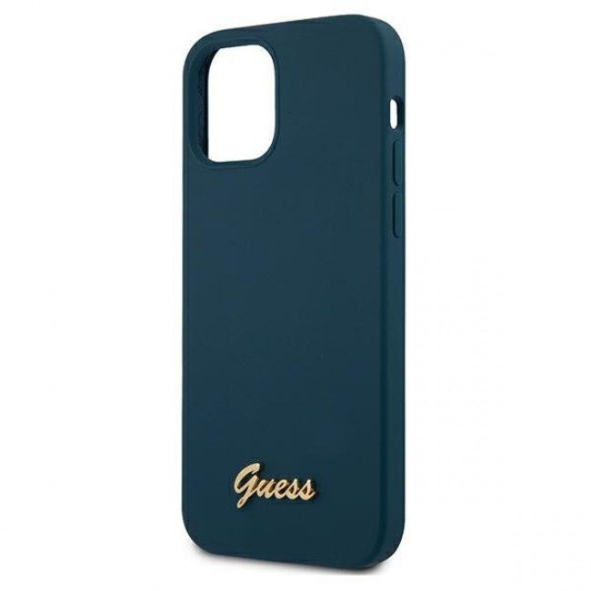 Guess iPhone 12 Pro Max Silicone Metal Logo Script Θήκη Σιλικόνης - Blue - GUHCP12LLSLMGBL