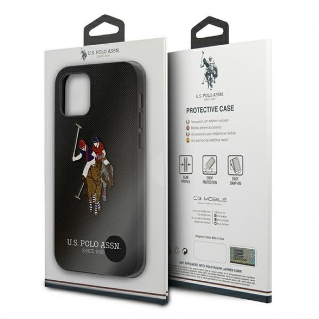 US Polo iPhone 12 Pro Max Embroidery Collection Θήκη με Επένδυση Συνθετικού Δέρματος - Black - USHCP12LPUGFLBK