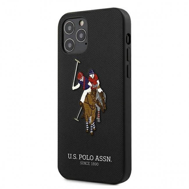 US Polo iPhone 12 Pro Max Embroidery Collection Θήκη με Επένδυση Συνθετικού Δέρματος - Black - USHCP12LPUGFLBK