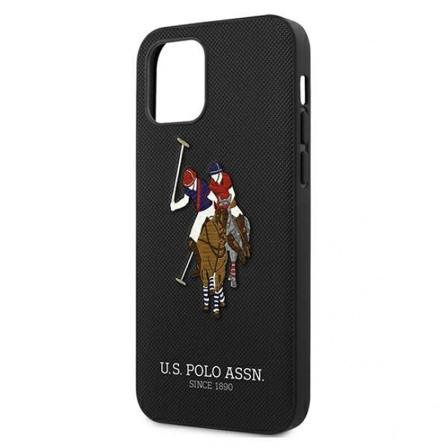 US Polo iPhone 12 Pro Max Embroidery Collection Θήκη με Επένδυση Συνθετικού Δέρματος - Black - USHCP12LPUGFLBK