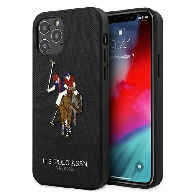 US Polo iPhone 12 Pro Max Embroidery Collection Θήκη με Επένδυση Συνθετικού Δέρματος - Black - USHCP12LPUGFLBK