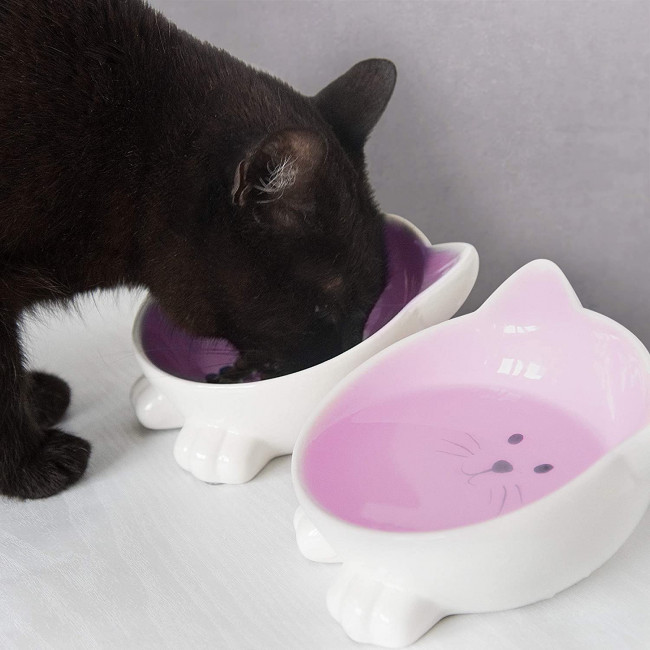 Navaris Cat Bowls with Ears Set of 2 - Σετ με 2 Μπολ Φαγητού και Νερού σε Σχήμα Γάτας - Purple / Pink - 50736.45