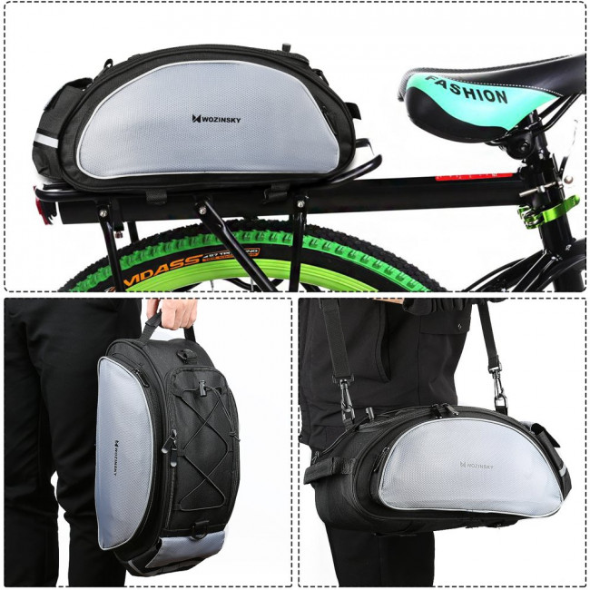 Wozinsky Bicycle Bike Pannier Bag - Τσάντα Αποθήκευσης για Σχάρα Ποδηλάτου με Λουράκι Ώμου 13L - Black - WBB1BK