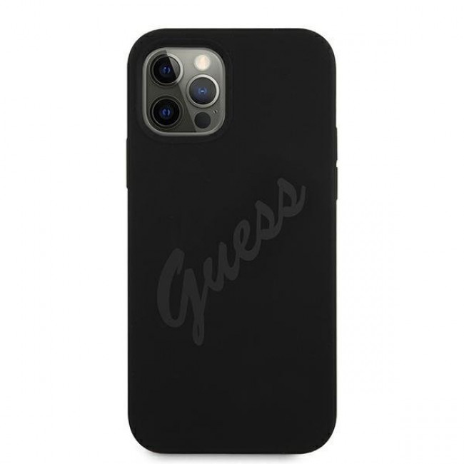 Guess iPhone 12 Pro Max Silicone Vintage Script Θήκη Σιλικόνης - Black - GUHCP12LLSVSBK