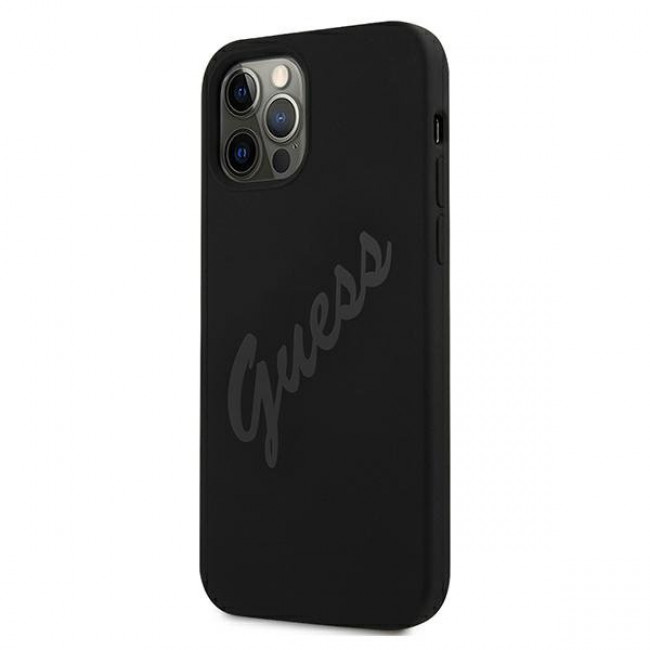 Guess iPhone 12 Pro Max Silicone Vintage Script Θήκη Σιλικόνης - Black - GUHCP12LLSVSBK