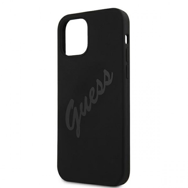 Guess iPhone 12 Pro Max Silicone Vintage Script Θήκη Σιλικόνης - Black - GUHCP12LLSVSBK