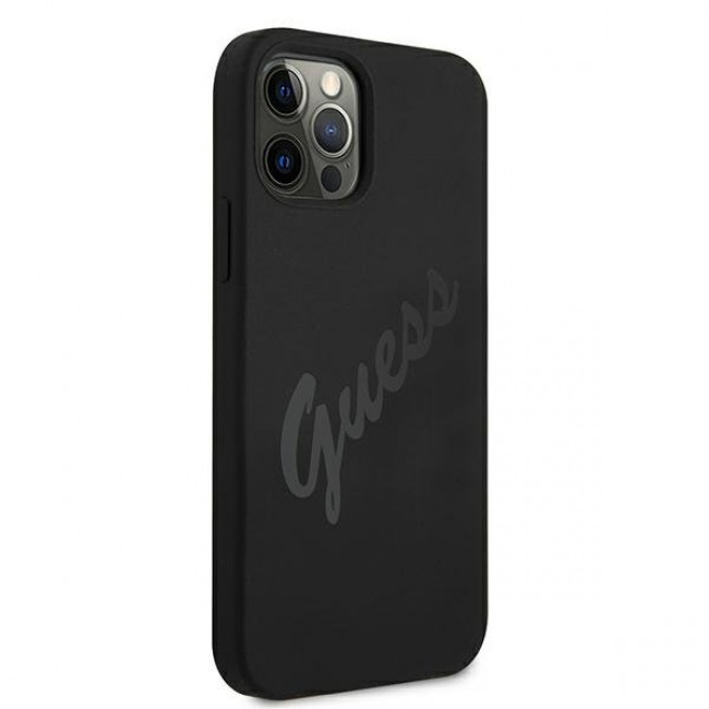 Guess iPhone 12 Pro Max Silicone Vintage Script Θήκη Σιλικόνης - Black - GUHCP12LLSVSBK